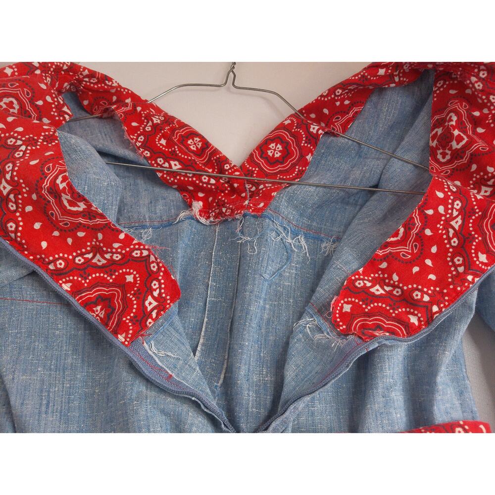 Vintage Blue Denim Look Dress Bandana Print Western Boho Costume LA - Picture 6 of 10
